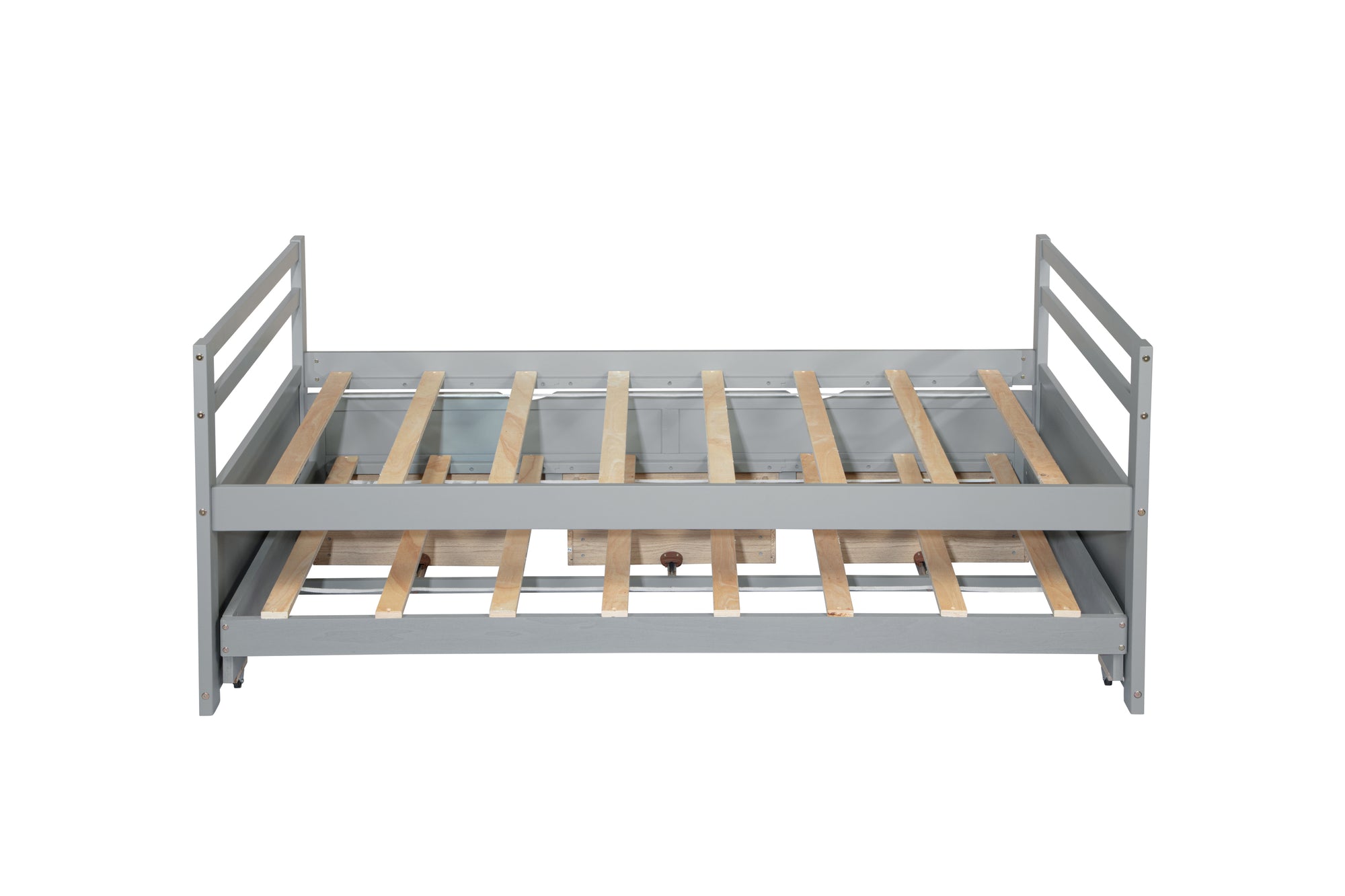 Gray Twin Size Bed with Headboard, Footboard, Trundle, and Three Storage Drawers