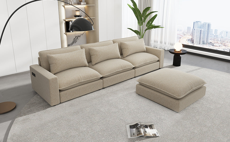 Lisbon Sectional Sofa with Movable Ottoman in Beige