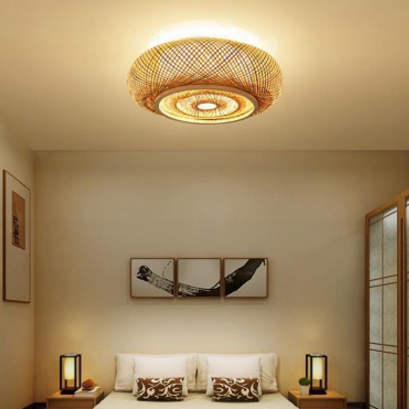 Woven Rattan LED Flush Mount Ceiling Light