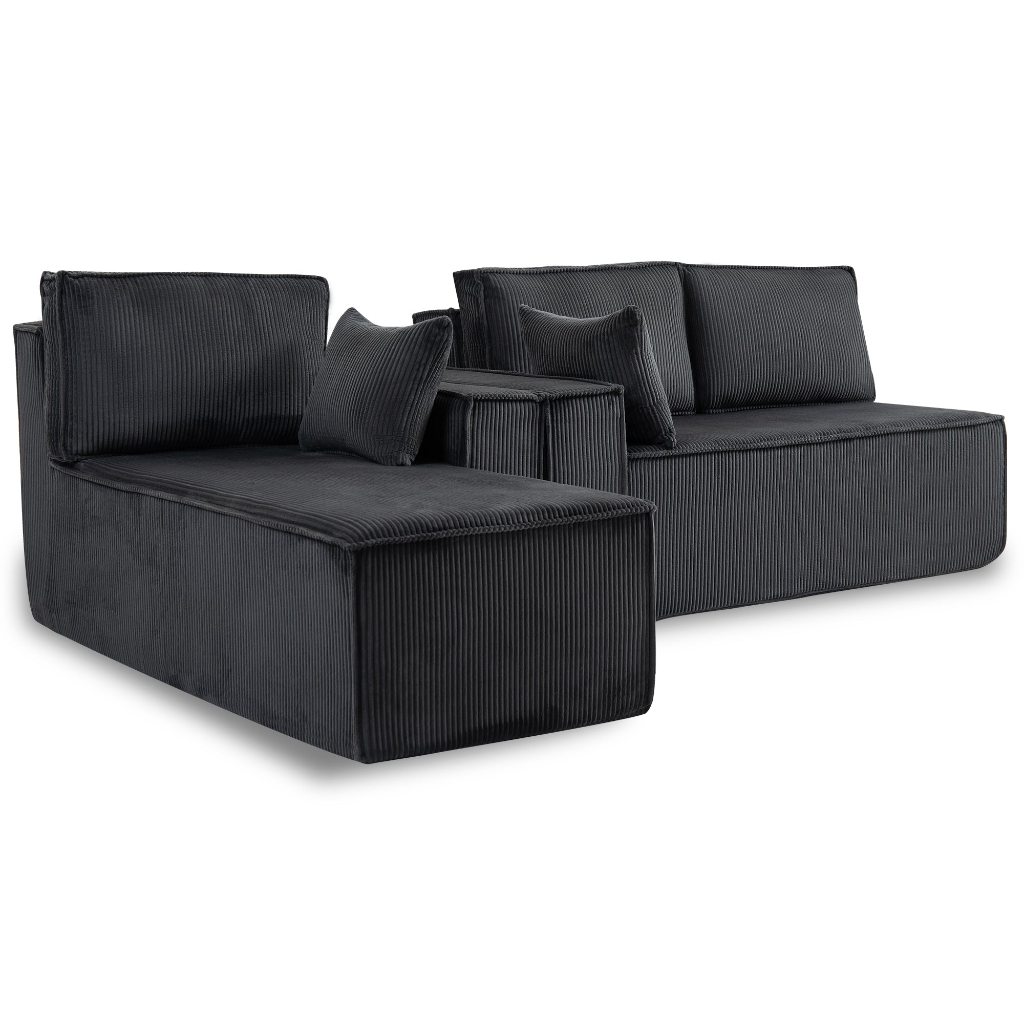 L-Shape Gray Corduroy Full-Foam Modular Sofa