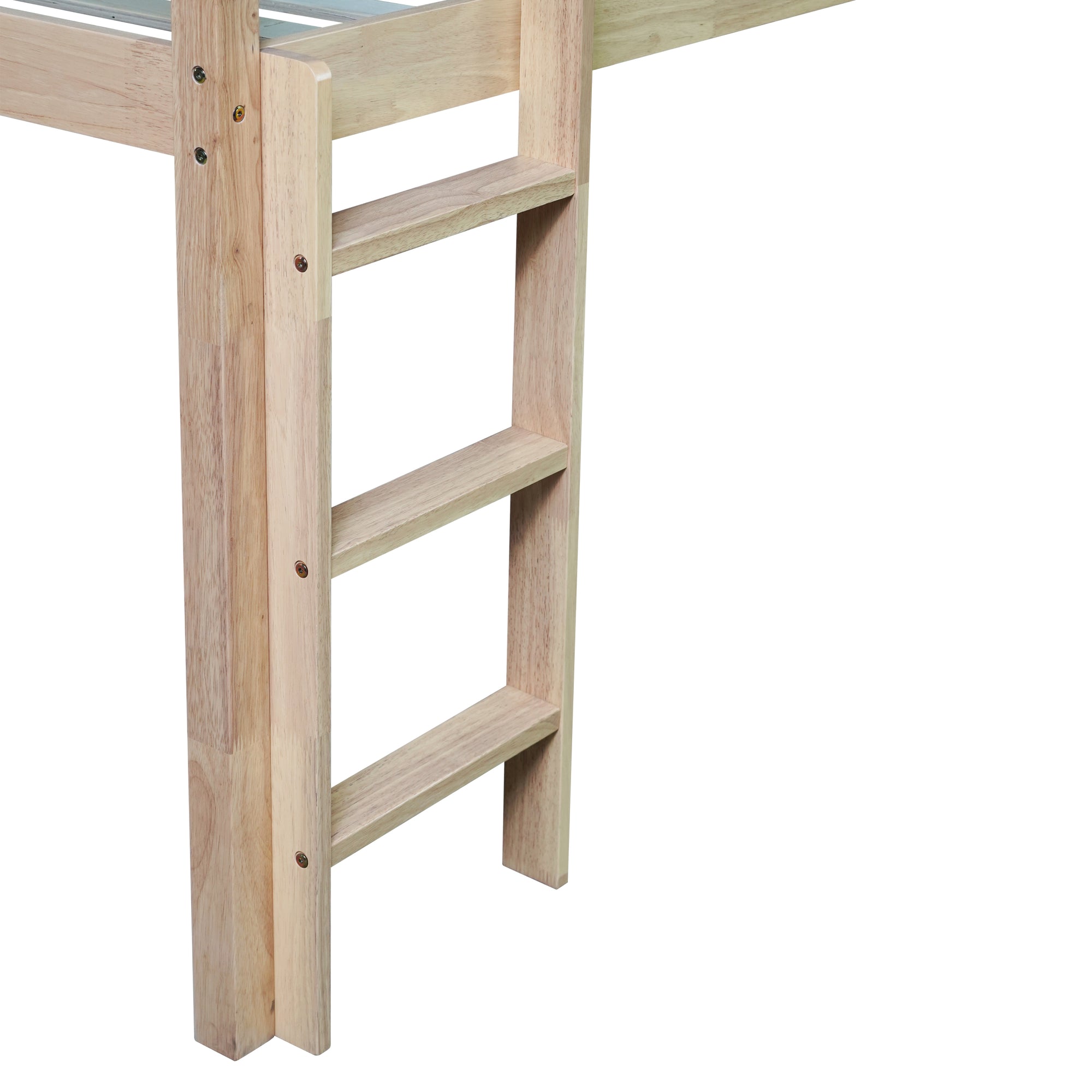 White Oak Twin Low Loft Bed with Slide and Ladder