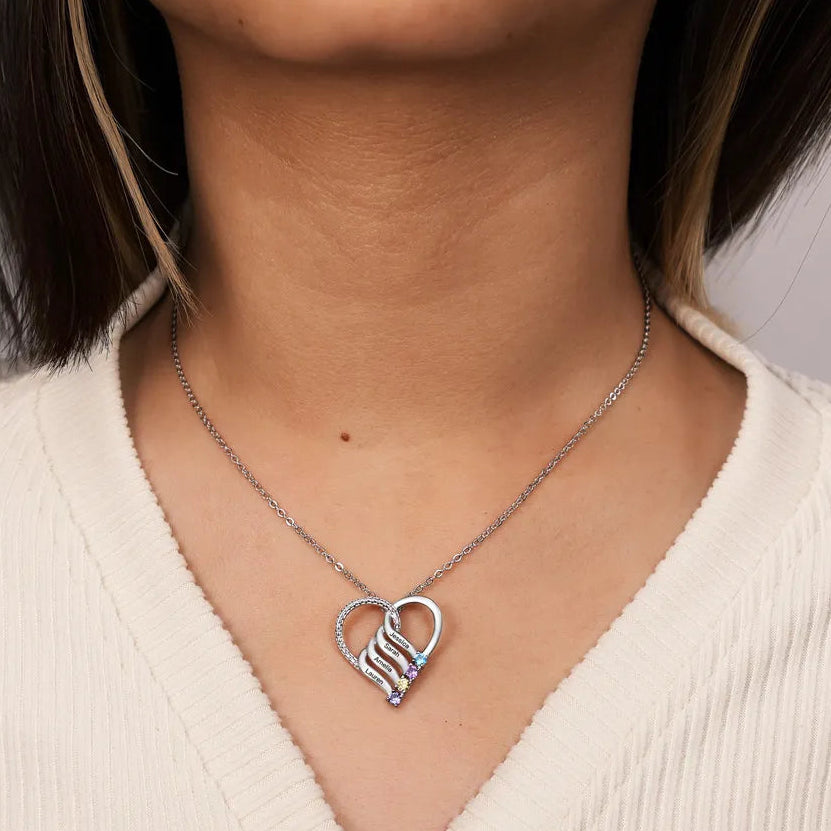 Personalized Name & Birthstone Heart Striped Pendant Necklace