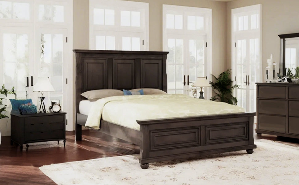 Traditional Town & Country Style Pinewood Vintage King Bed in Rich Brown