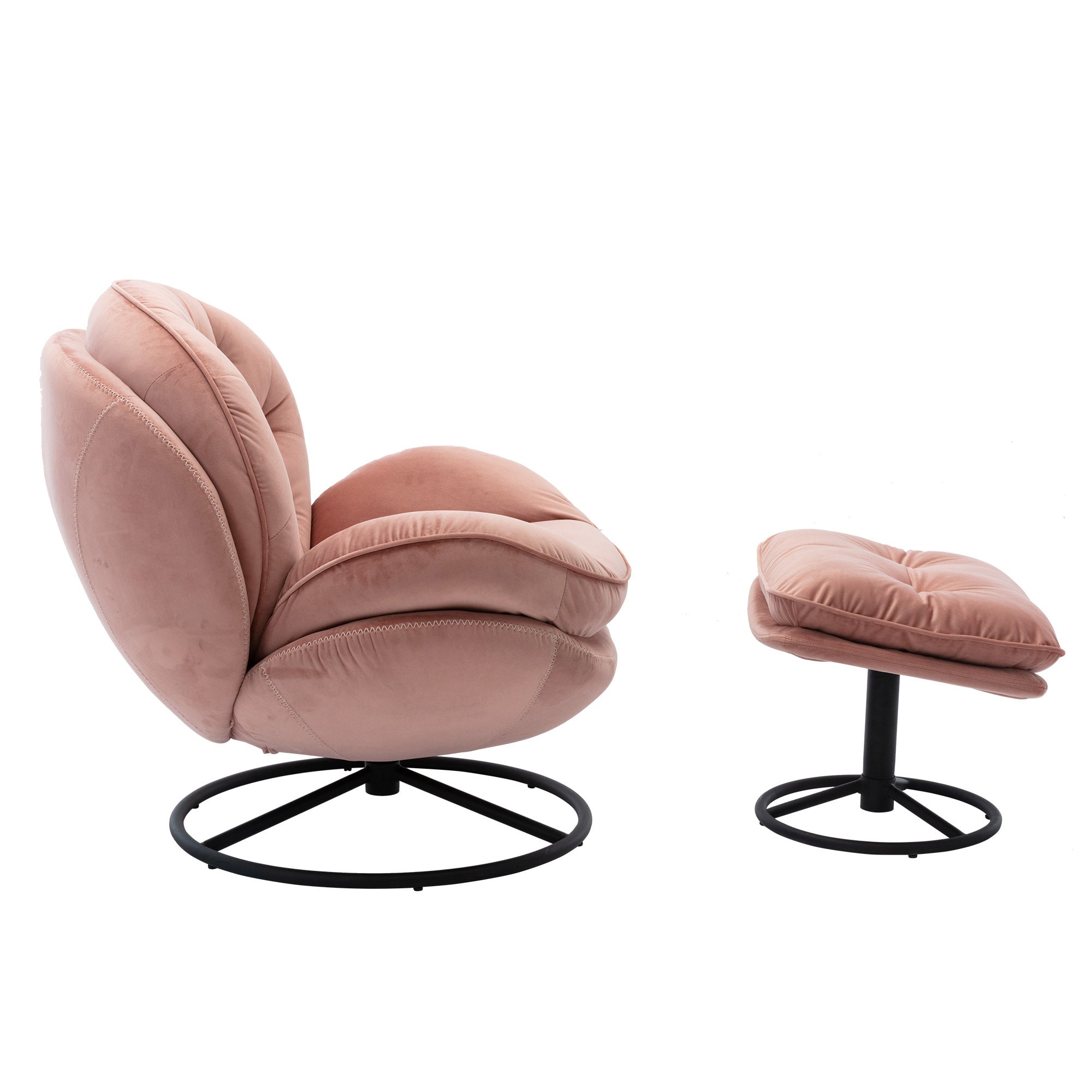 Pink Velvet Accent Chair with Ottoman Set