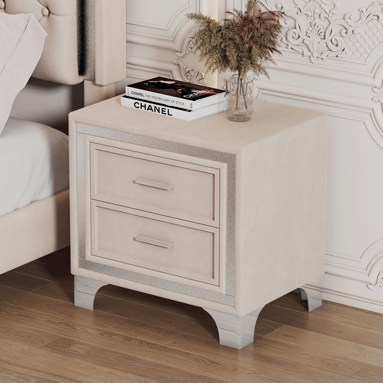 Beige Mid Century Modern Nightstand & Bedside Table