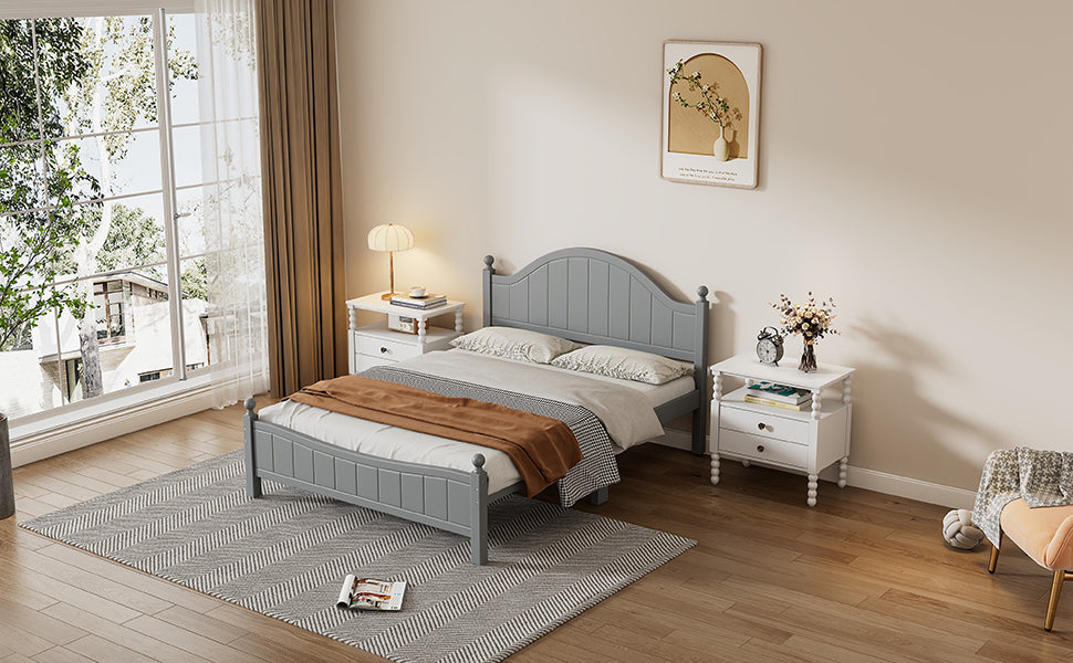 Traditional Concise Queen Size Gray Solid Wood Bed Frame