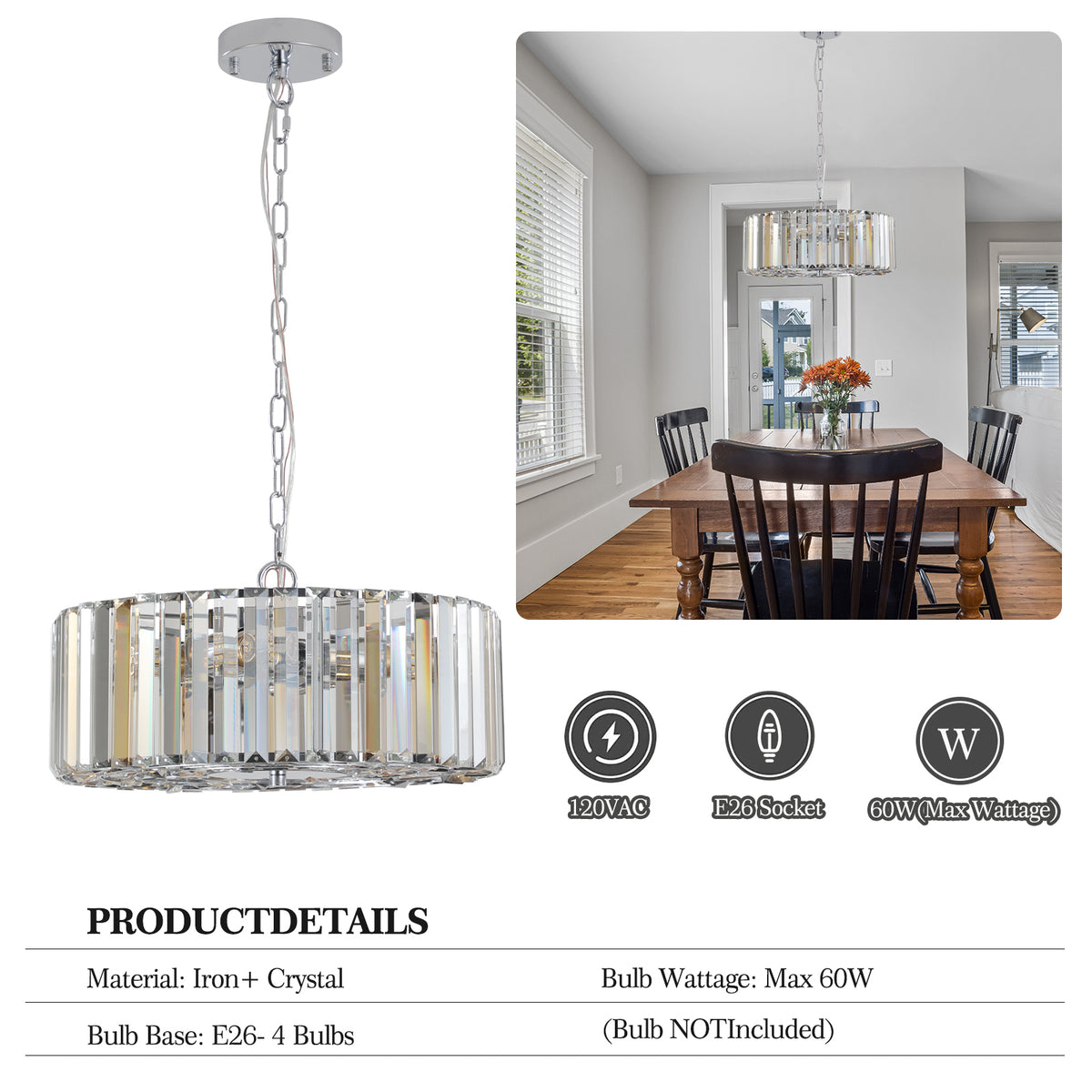 Baguette Crystal Modern Round Chandelier