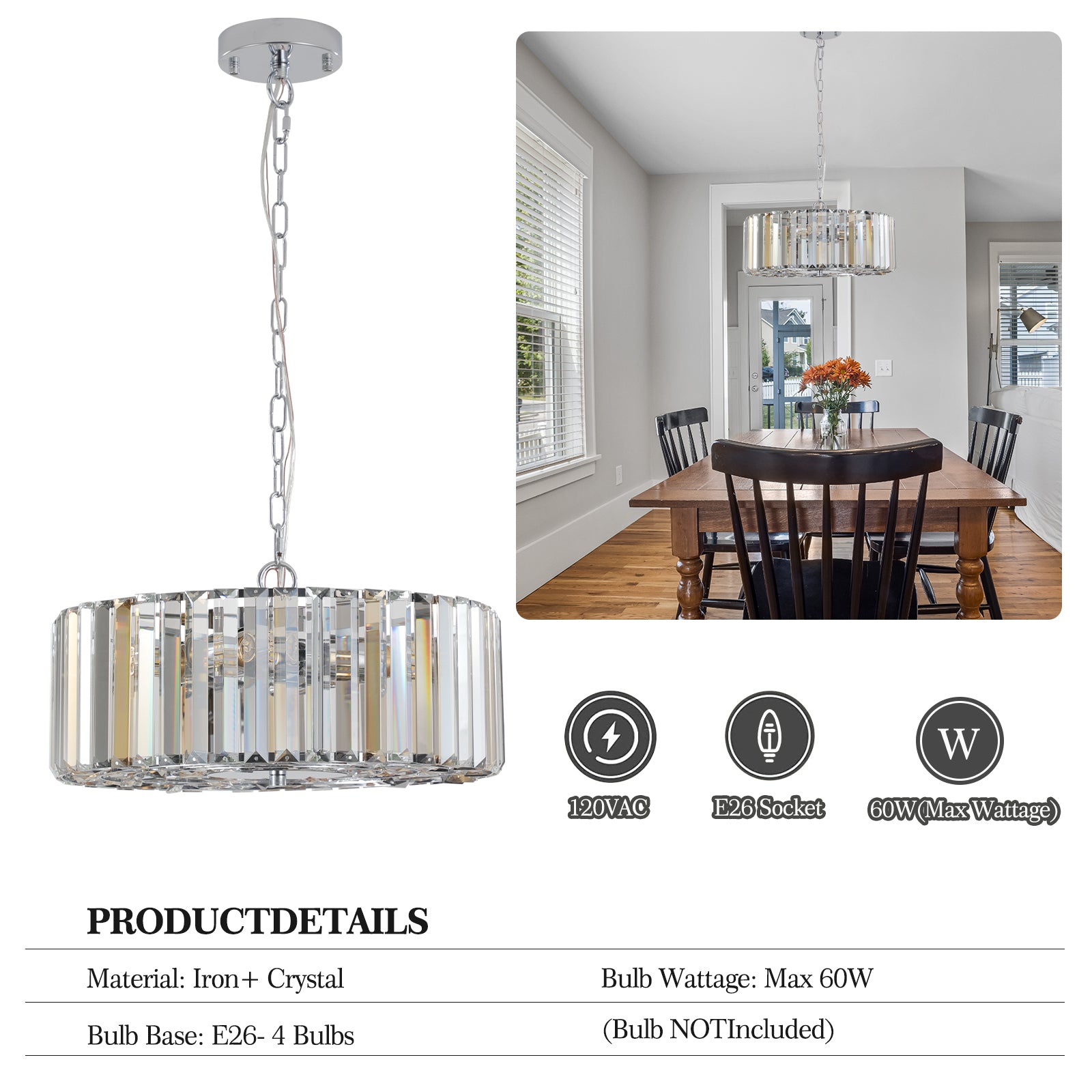 Aestin's Baguette Crystal Modern Round Chandelier