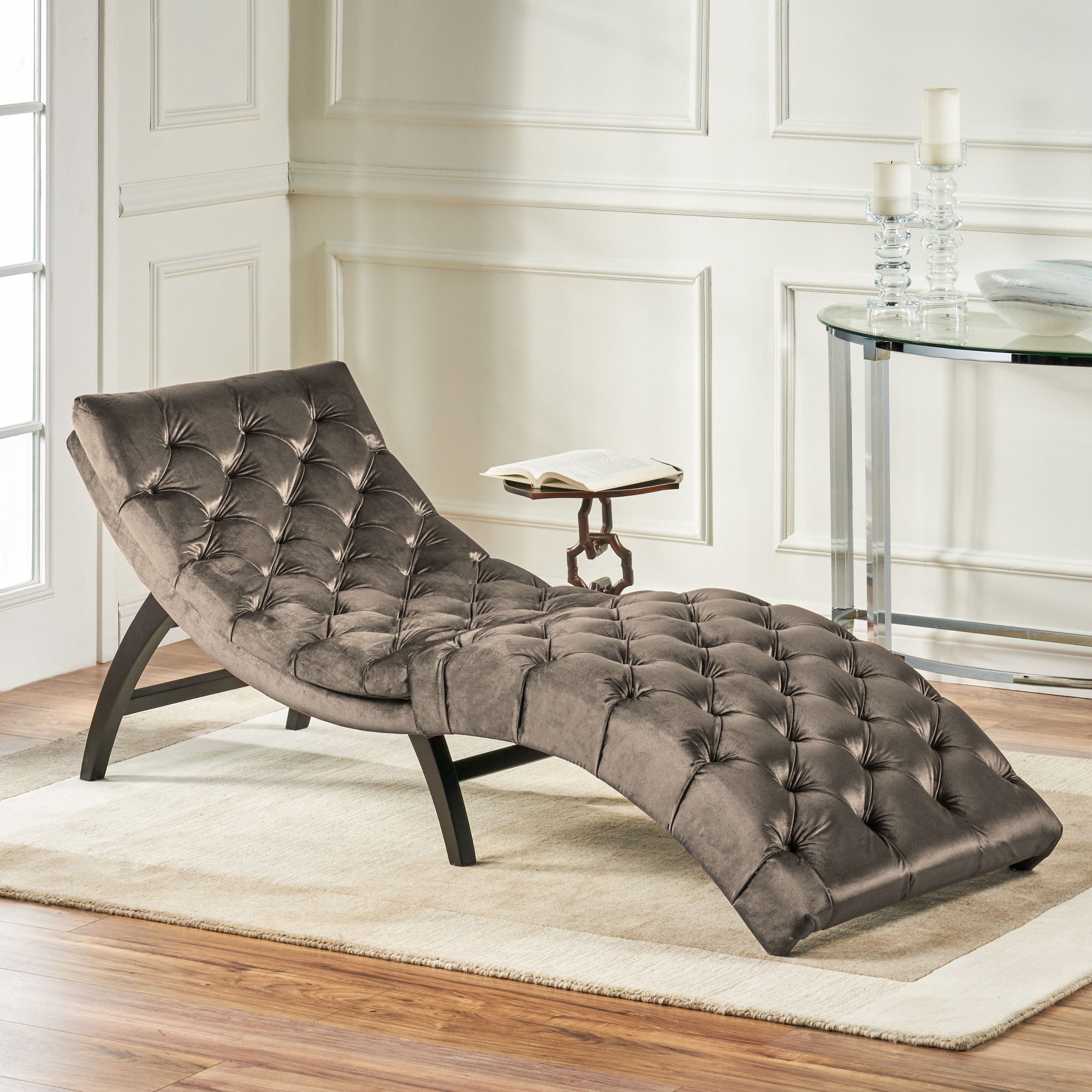 Elegant Gray Altay Velvet Chaise Lounge