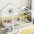 White Double Twin House-Style Floor Bed with Fence & Guardrails