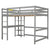 Gray Full Loft Bed with Desk, Ladder, and Shelves