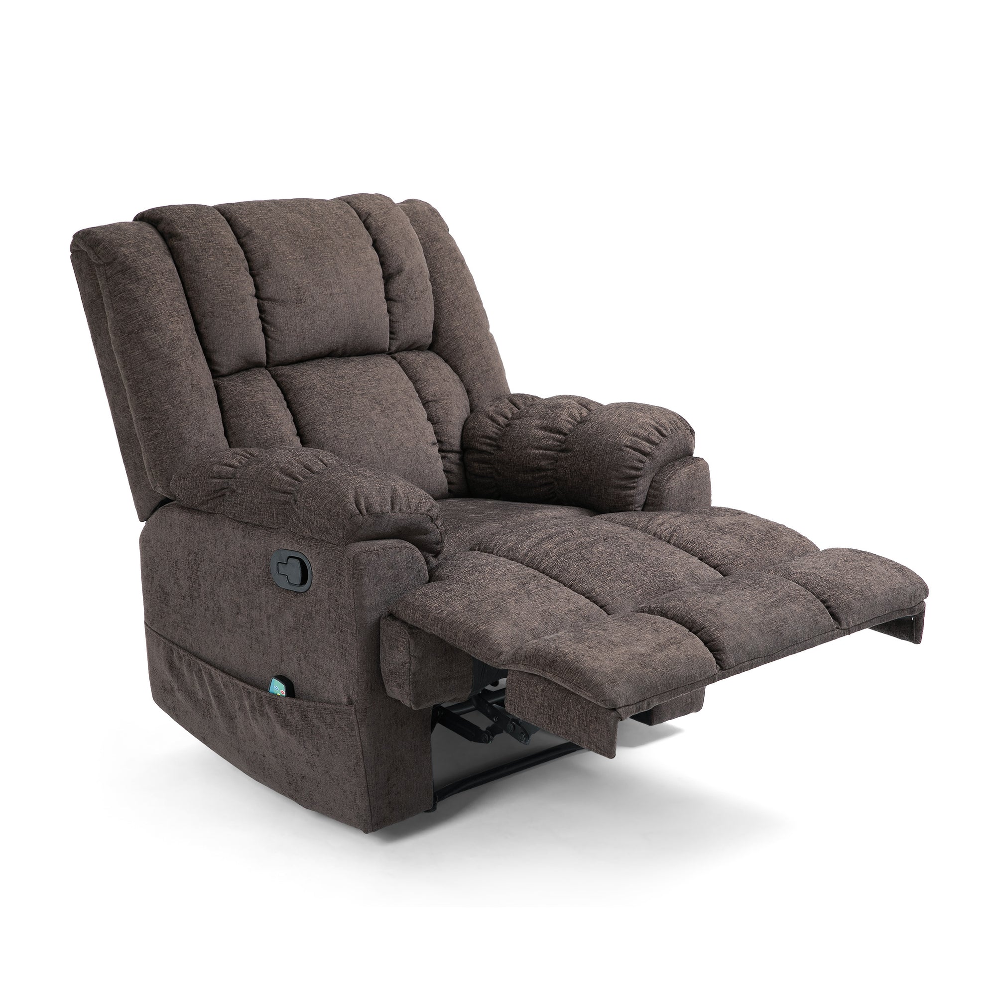 Power Recliner With Lumbar Heat & Massage Power In Brown Fabric