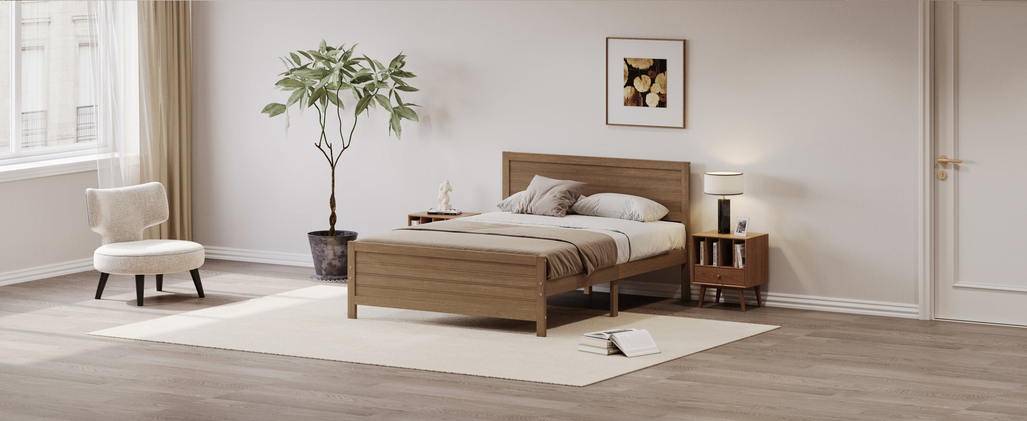 Walnut Tone Queen Size Platform Bed