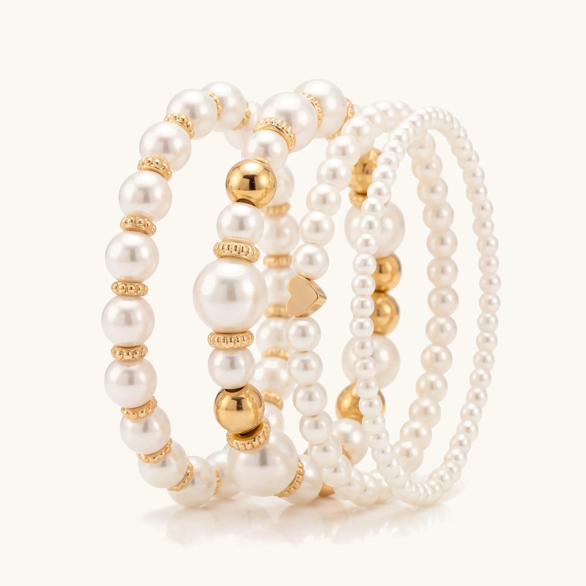 Bold Gold Accented Pearl Bracelet Stack