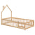 Natural Twin House-Shaped Headboard Toddler Floor Bed with Fence