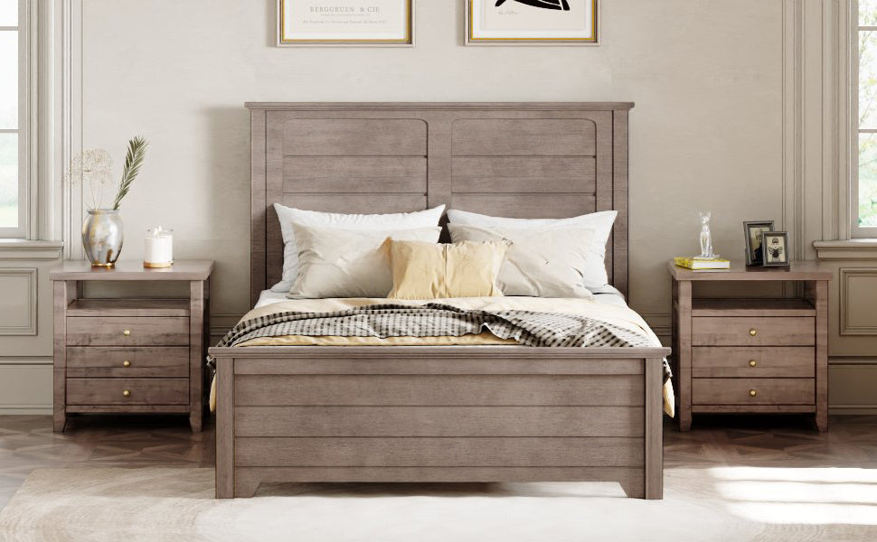 Ash Brown Full Farmhouse-Style Wooden Bed Frame