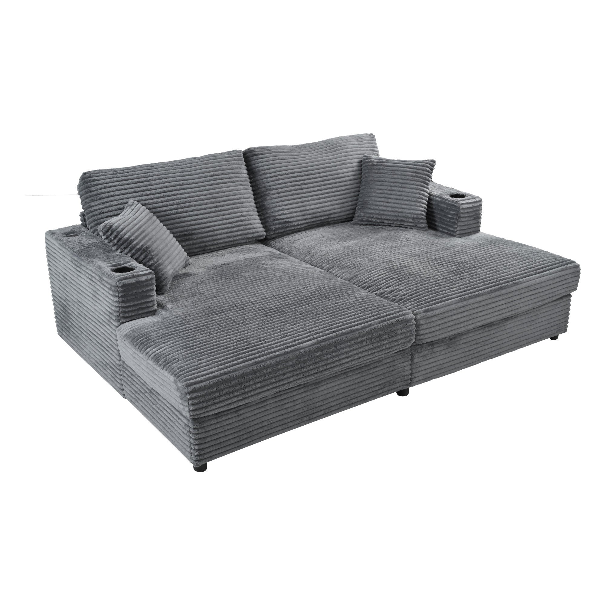 86.5" Dark Gray Corduroy Double Chaise Lounge Sofa