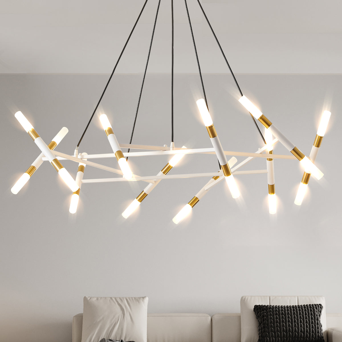 Aestin&#39;s Branch Design White &amp; Golden Light Fixture with Frosted Tubes