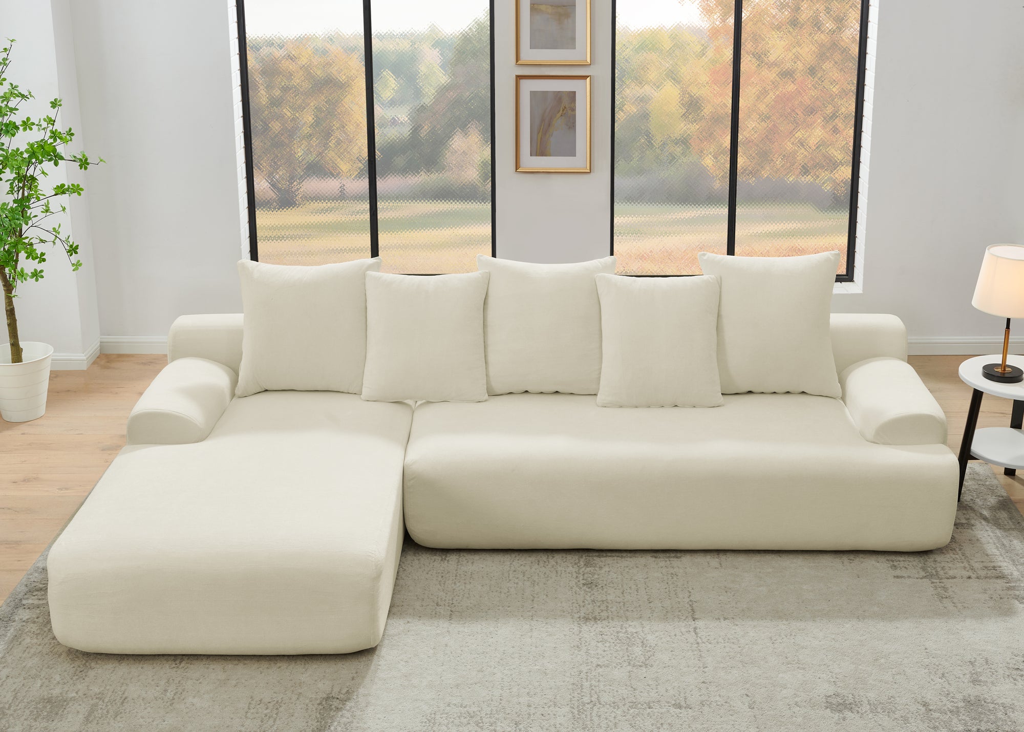 Durban 4-Seat Velvet Modular Sofa in Beige