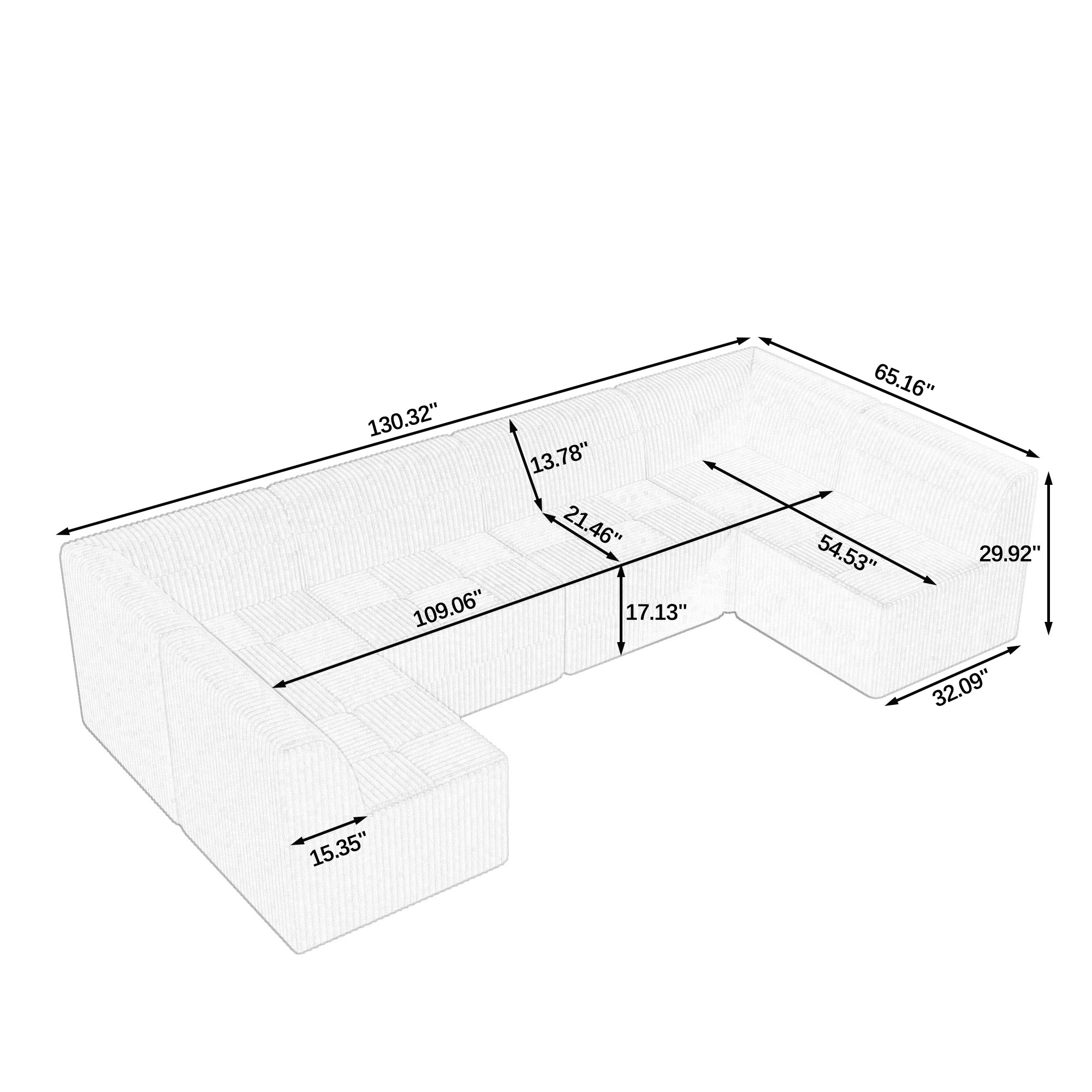 Space-Efficient 6-Seater Modular Foam Sofa In Beige Minimalist Design