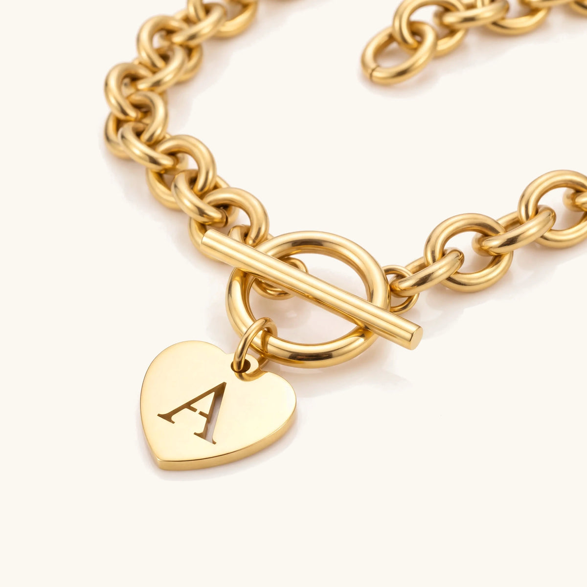 Heart Letter Initial Choker Necklace – close-up of the cut-out initial heart and toggle