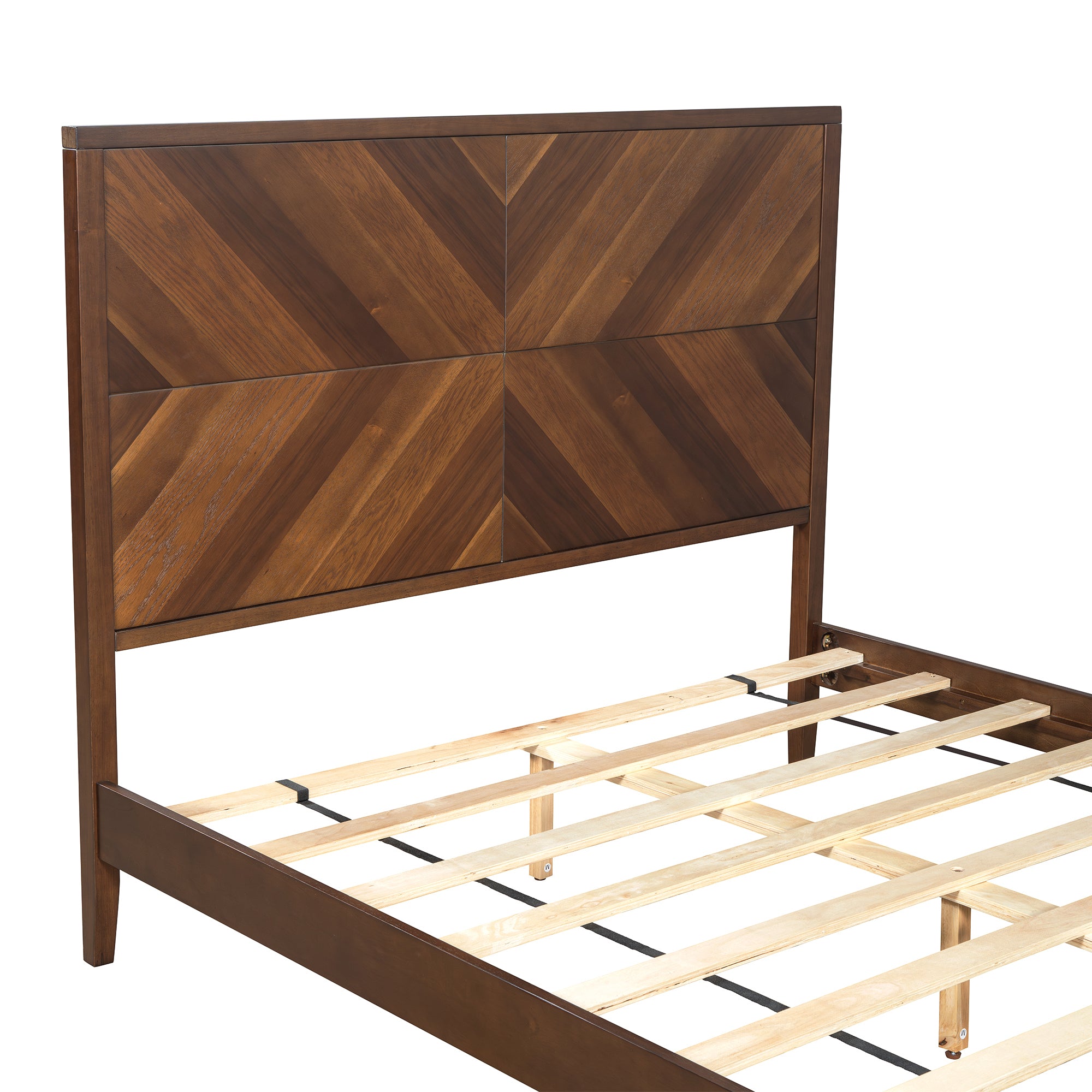 Walnut Tone Queen Mid-Century Modern Wooden Bed Frame