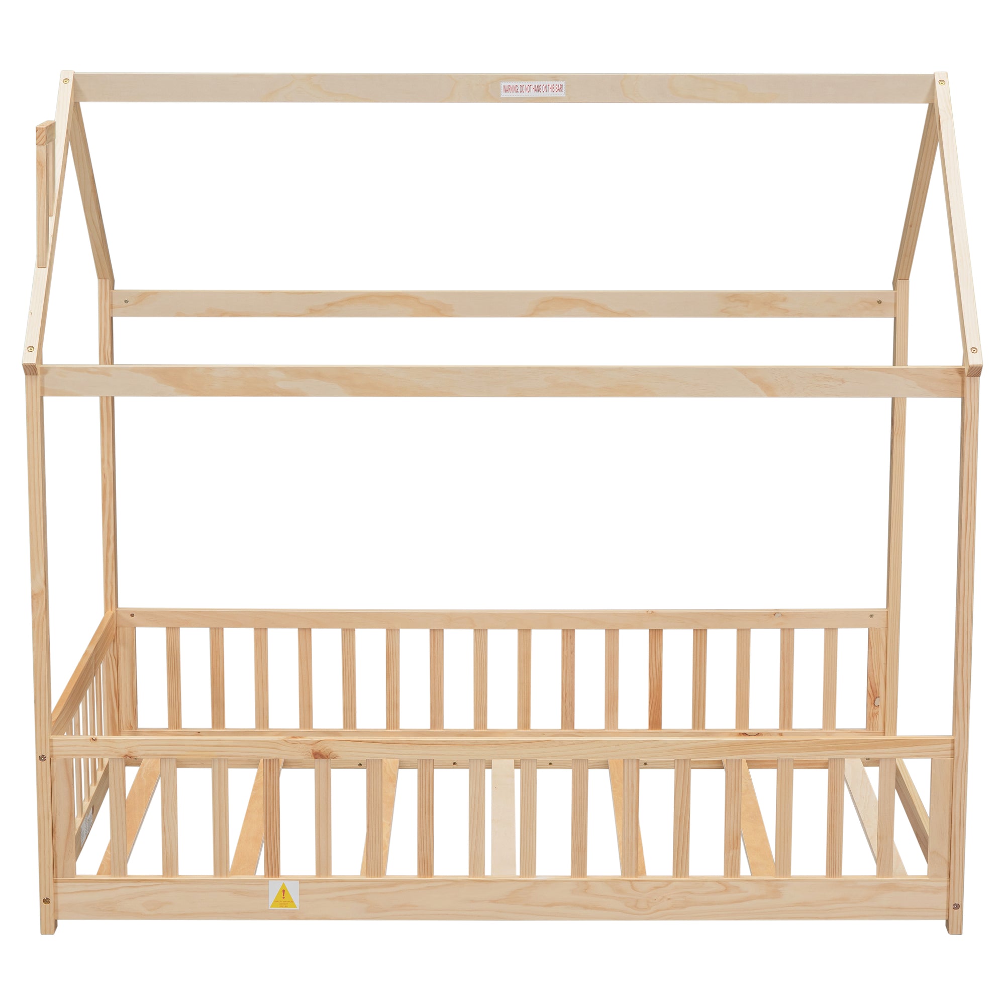 Natural Pine Frame Twin House Bed with Guardrails