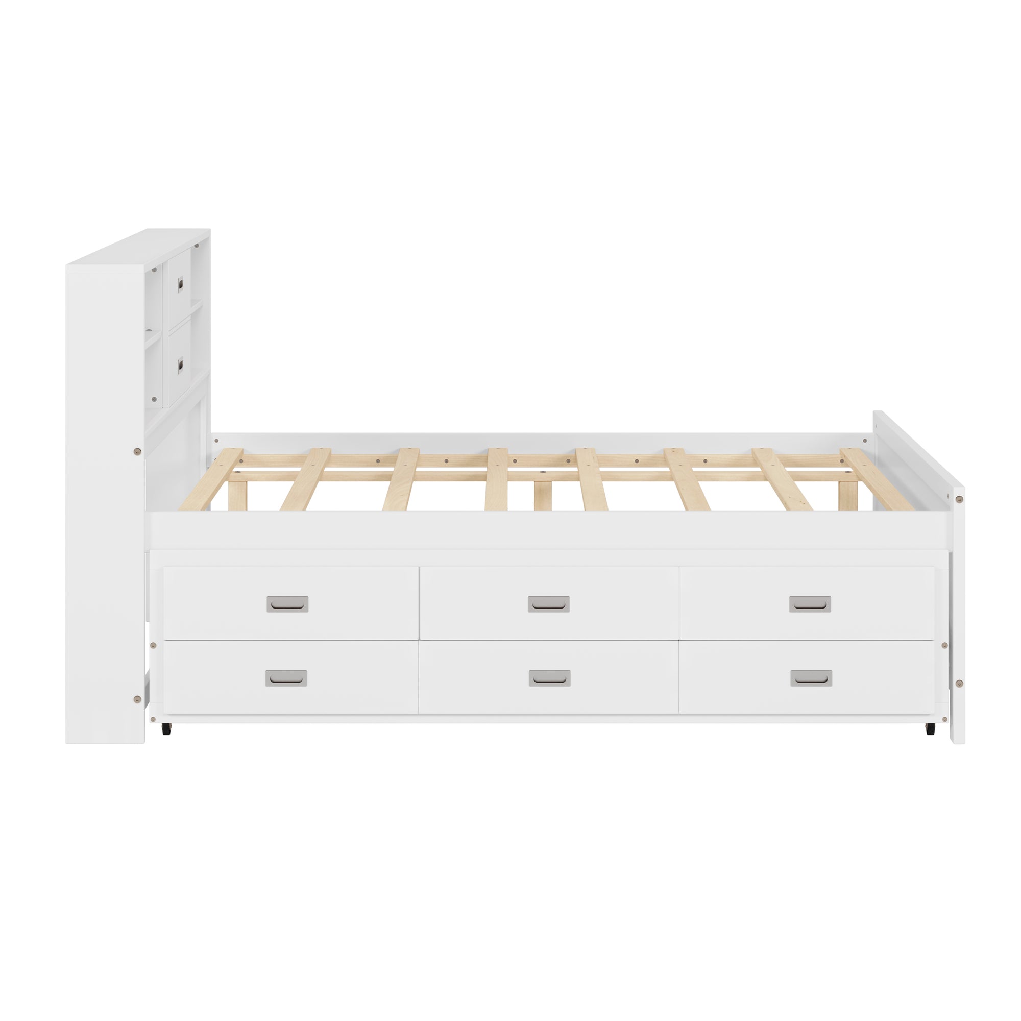 White Twin Bed with Trundle and Storage Drawers