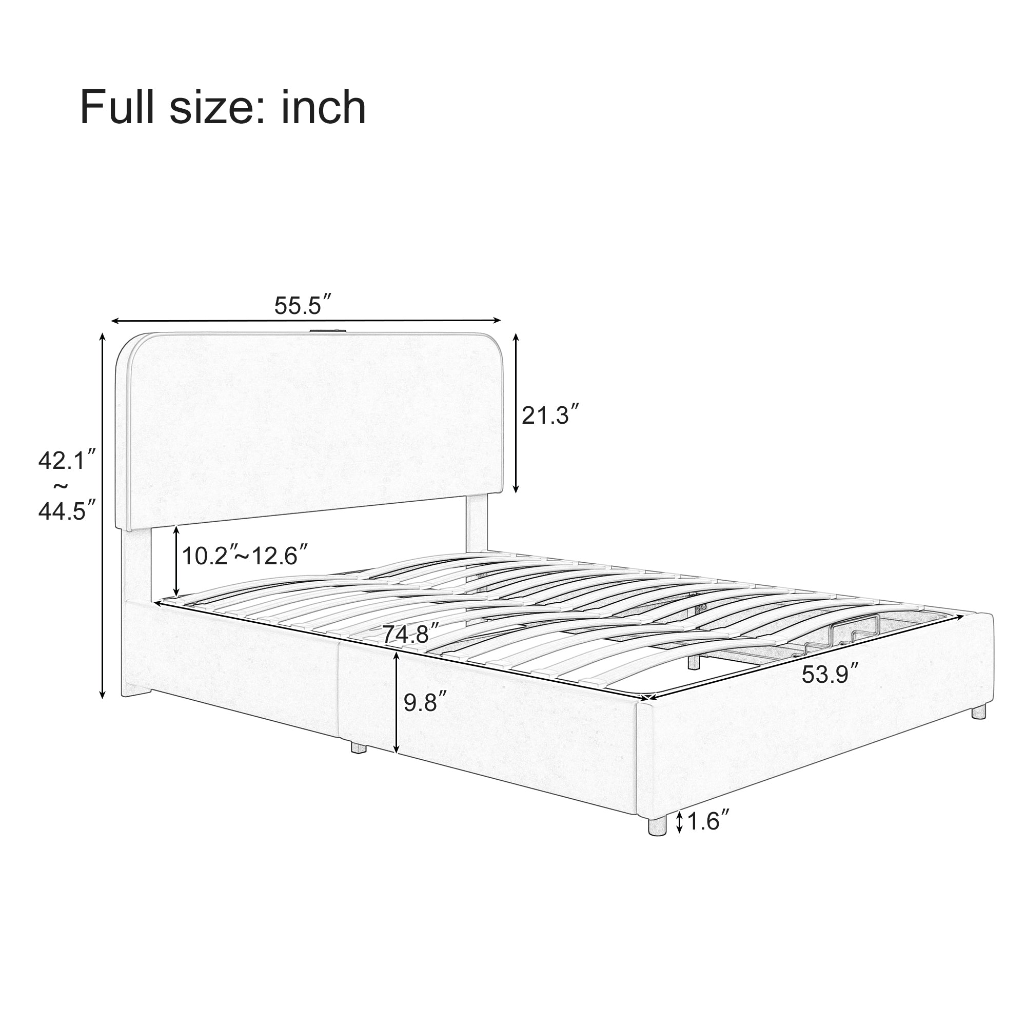 Full Size Bed with Hydraulic Storage, LED Lighting & Built-in Bluetooth Speaker