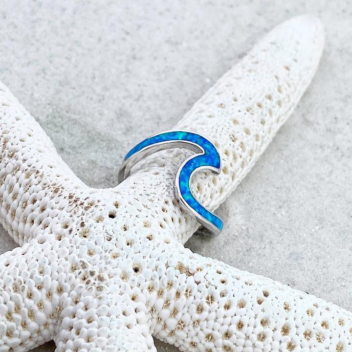 Romantic Blue Opal Wave Ring in Silver