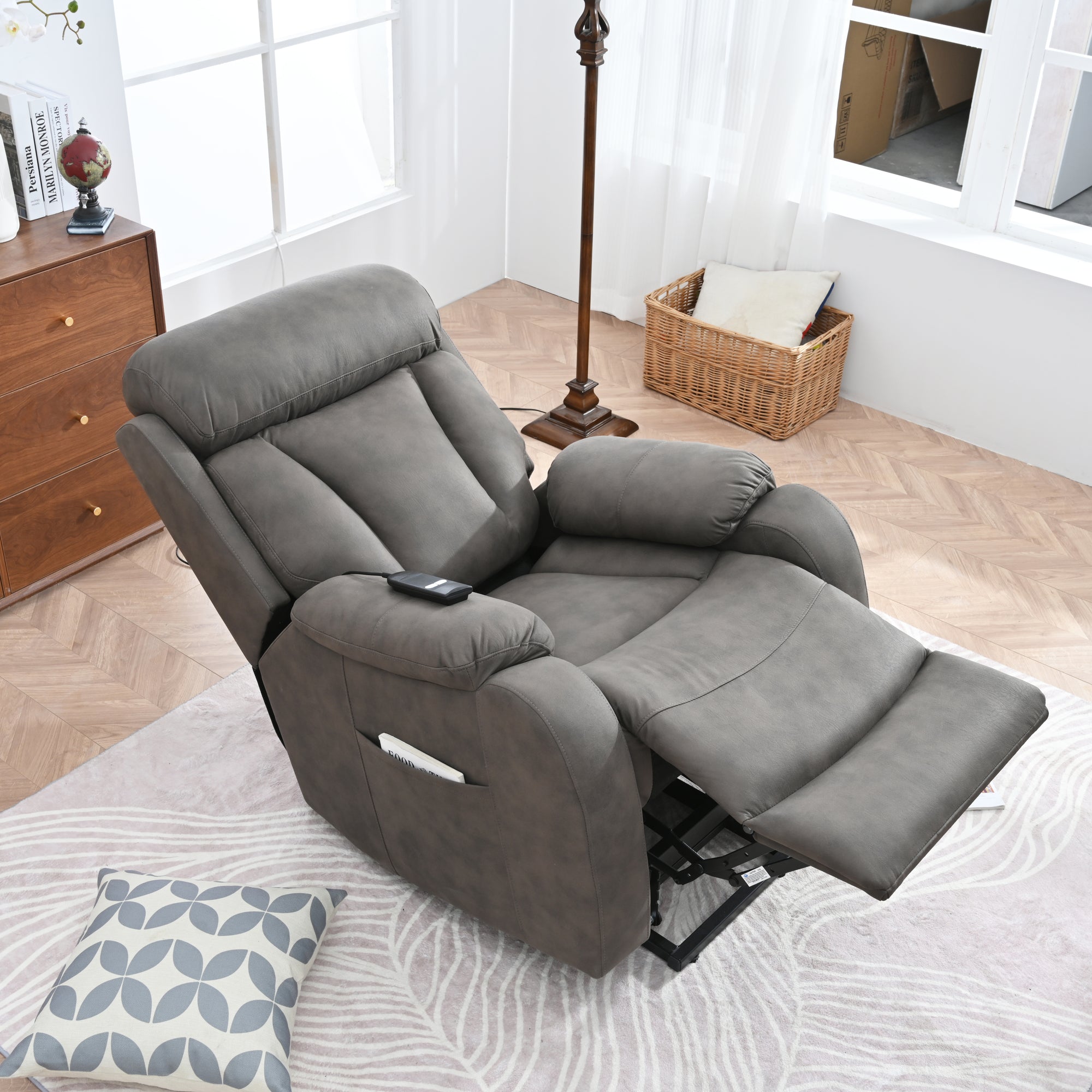 Dark Gray Power Lift Recliner Chair With Wood Frame