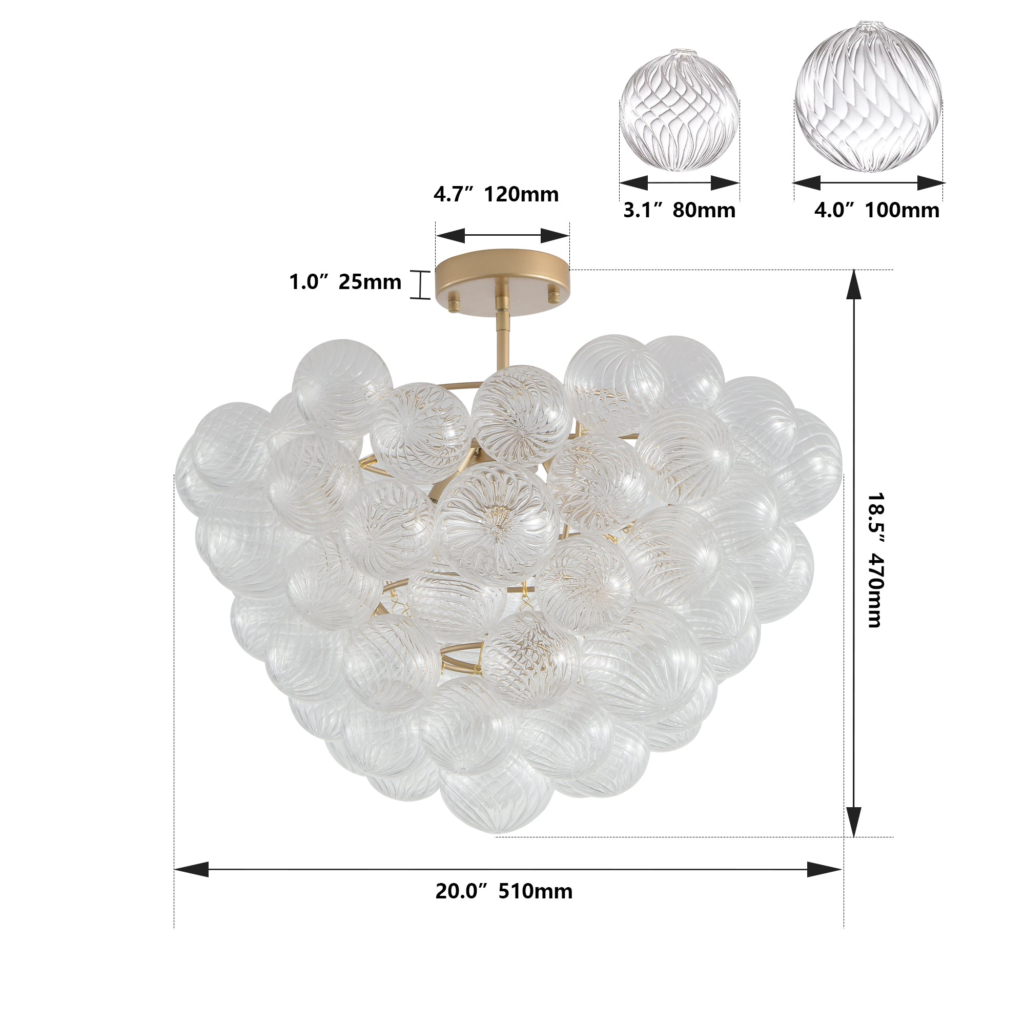 Gold Ceiling Pendant Light with Threaded Clear Glass Globe Shade