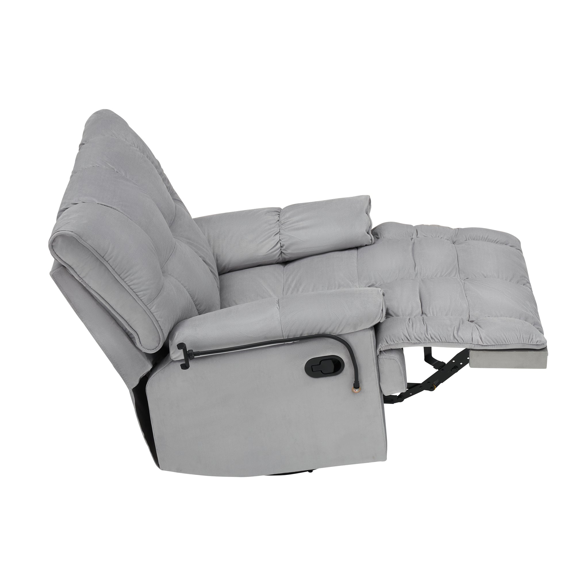 Gray Velvet Convertible Recliner Sofa Chair With Phone Holder