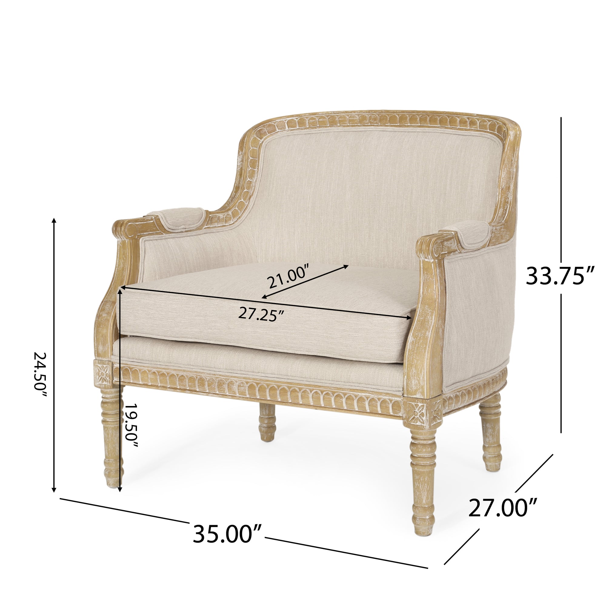 Beige Brown French Country Club Chair