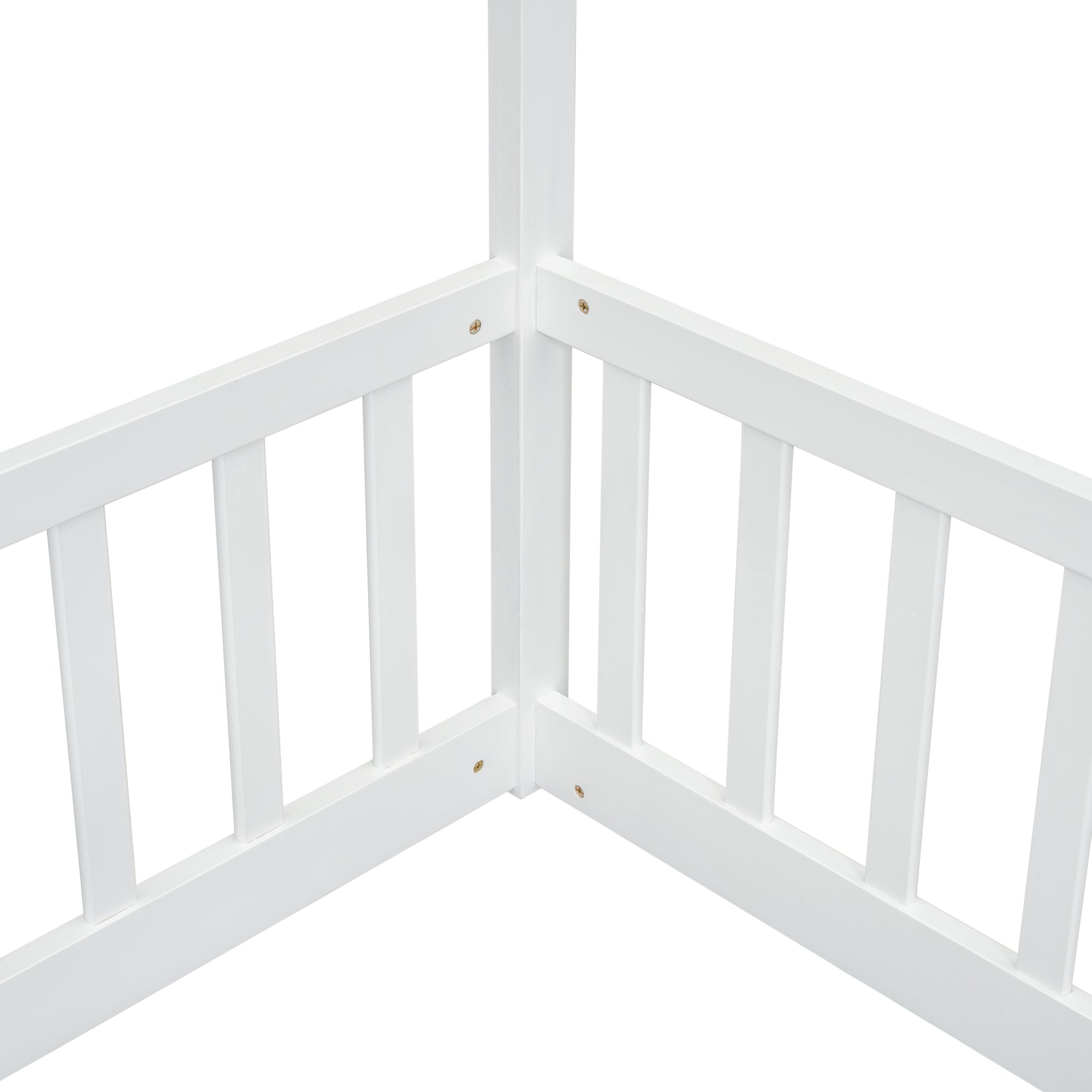 White Double Twin House-Style Toddler Floor Bed with Fence & Guardrails