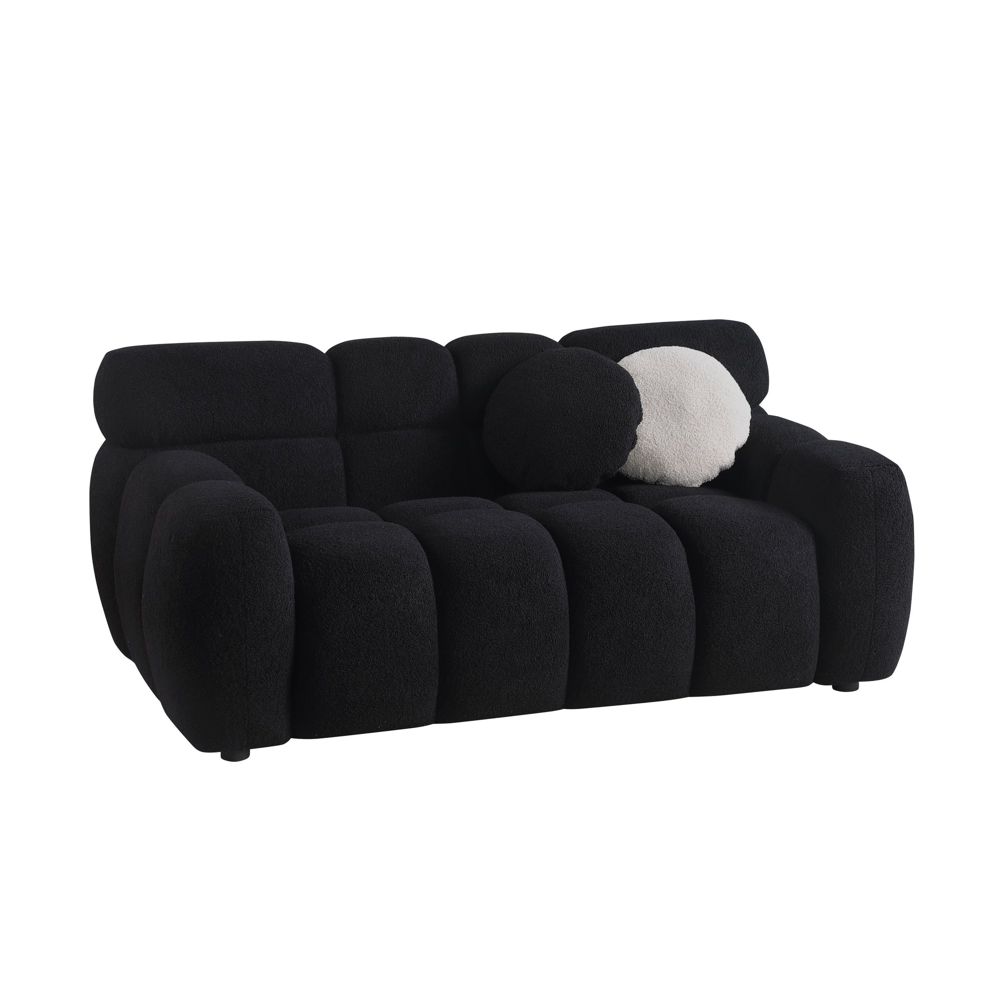 Black Boucle Rolled Arm Marshmallow Sofa