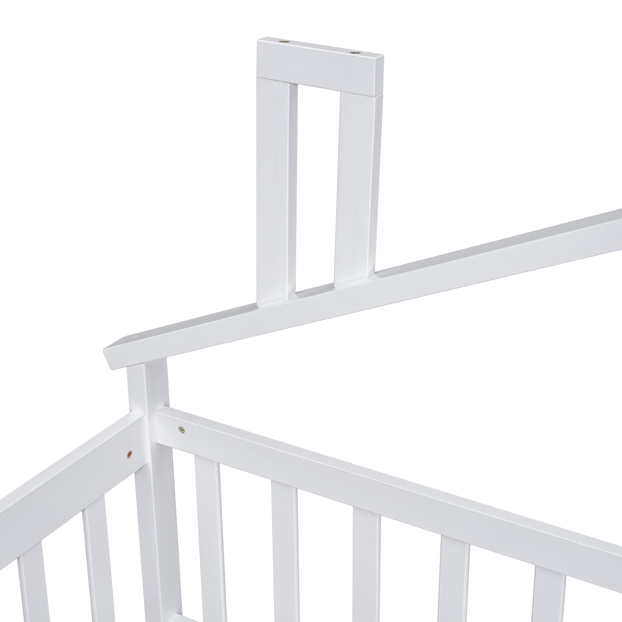 Twin House-Shaped Bedside Toddler Floor Bed with Guardrails, Slats & Door