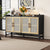 Rustic Buffet Cabinet with Rattan Doors and Storage In Black and Natural