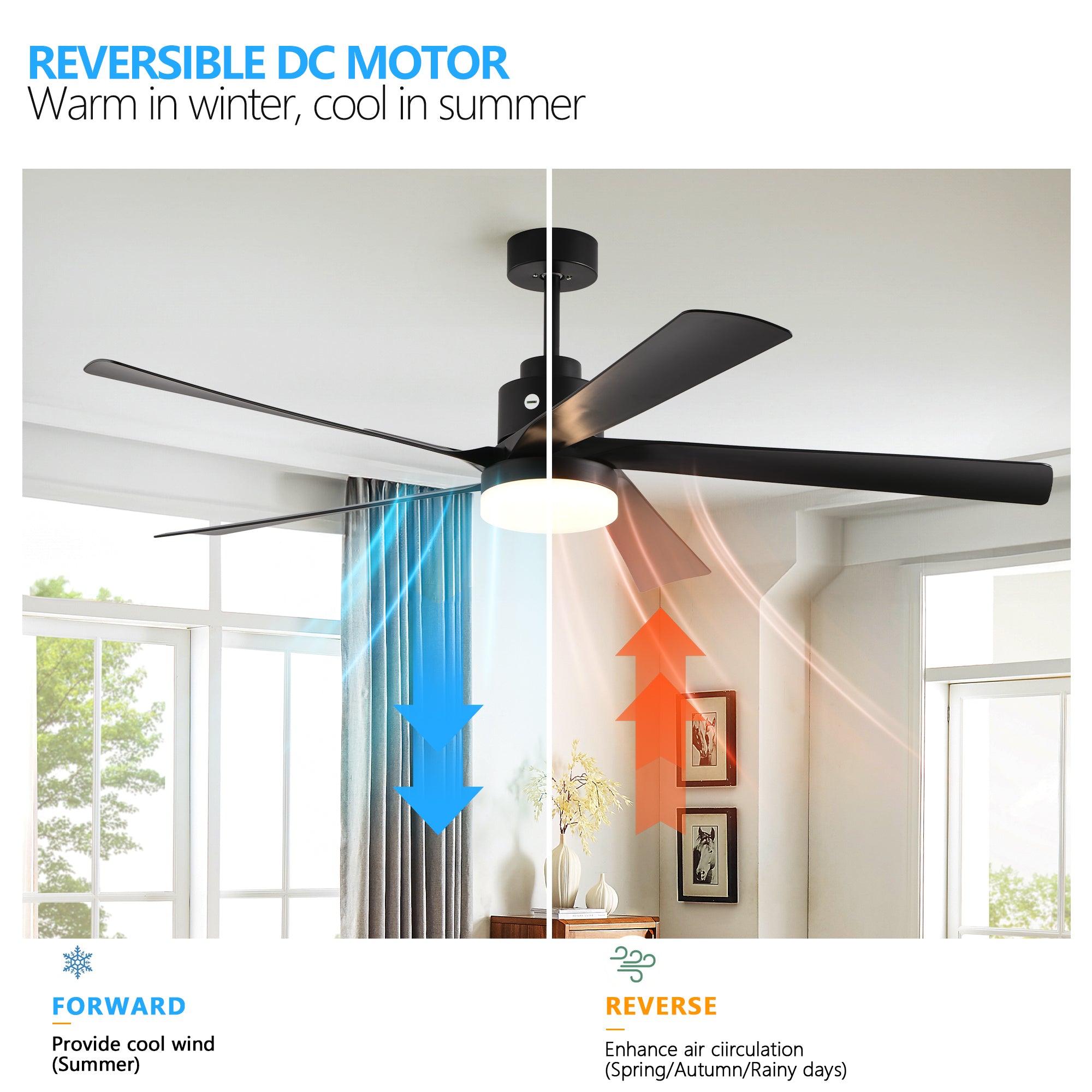 65-Inch Black Ceiling Fan with Light