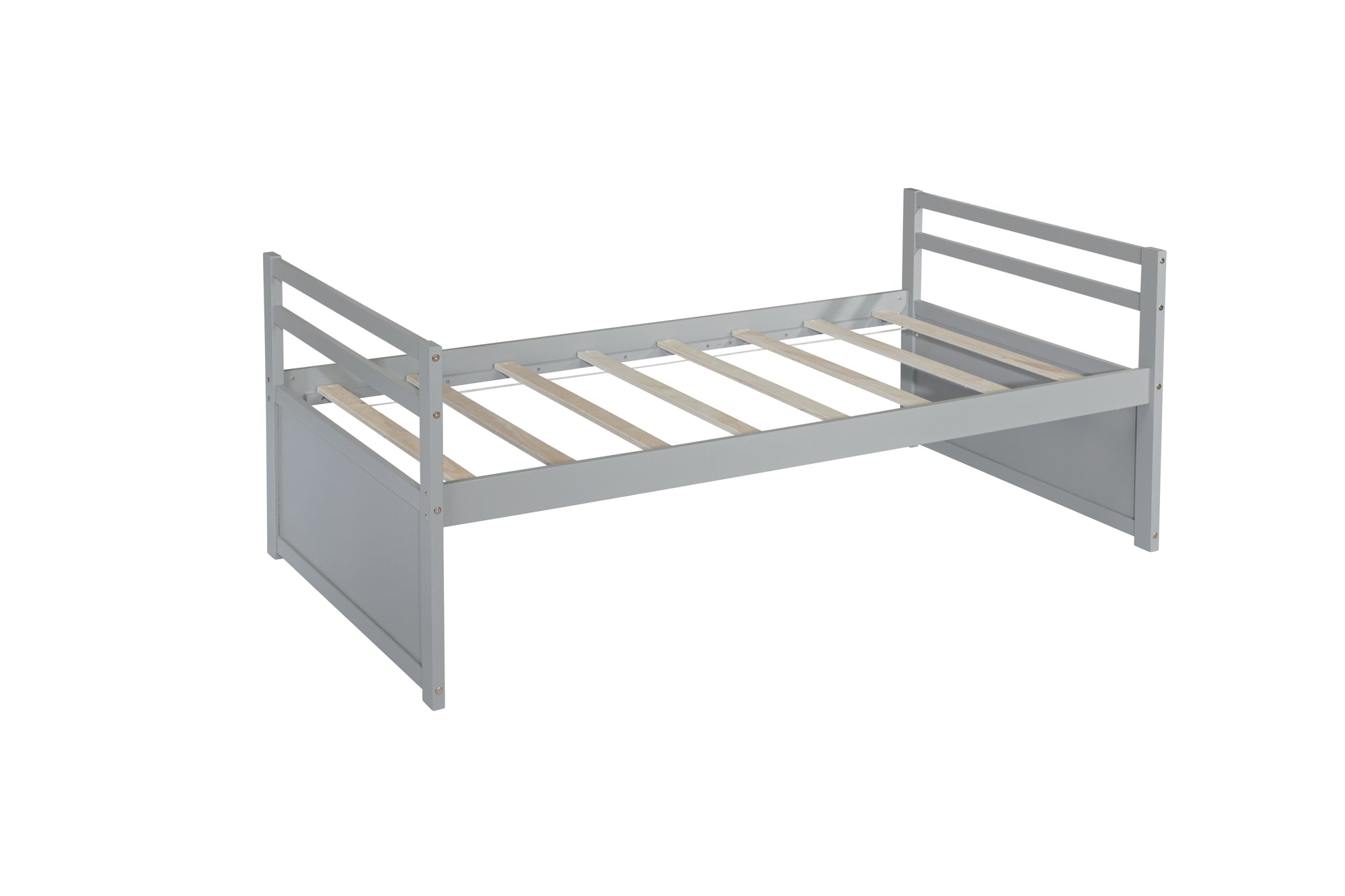 Gray Twin Size Bed with Headboard, Footboard, Trundle, and Three Storage Drawers