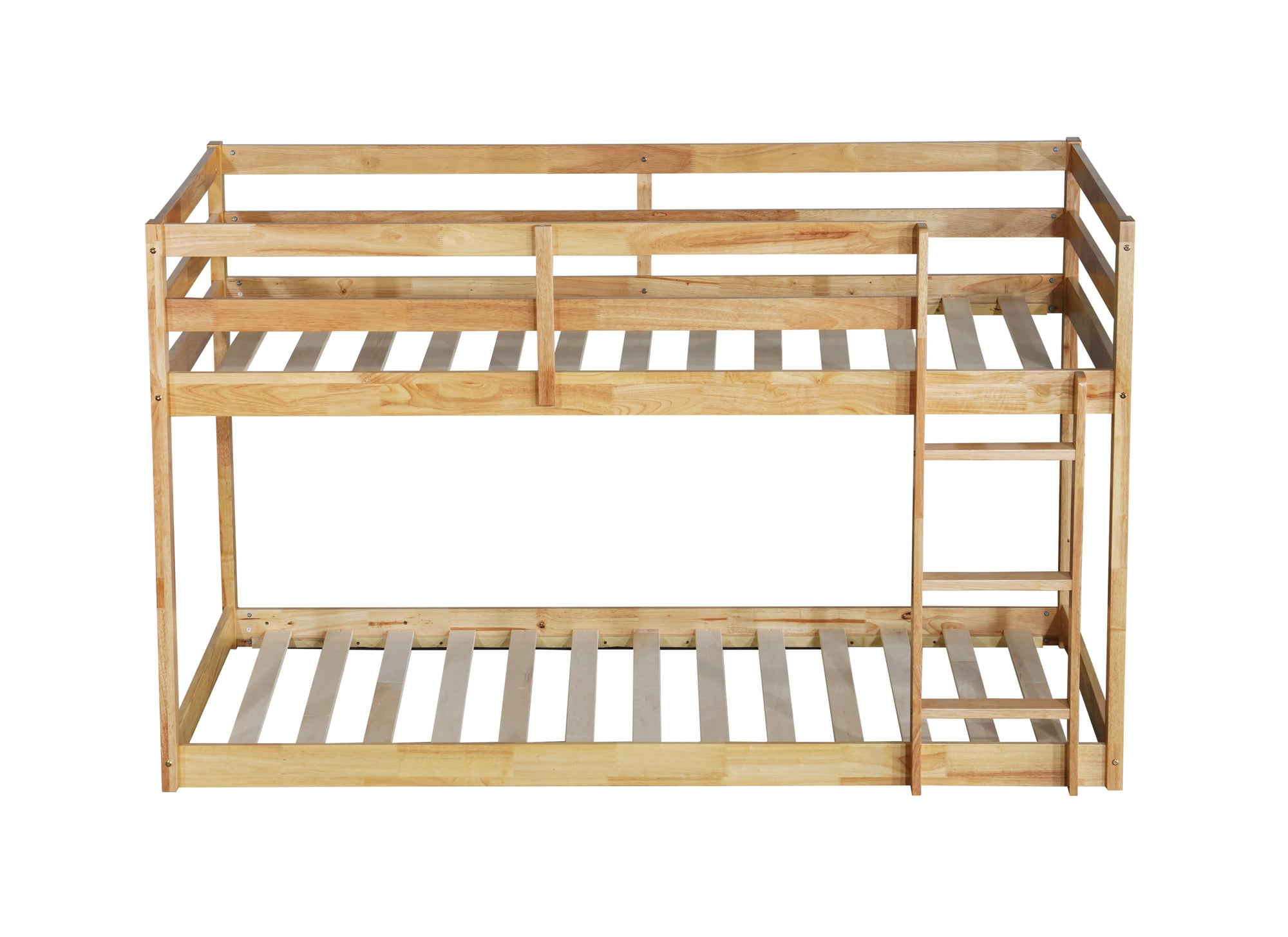 Twin Over Twin Rubber Wood Loft Bed with Ladder in Natural Finish