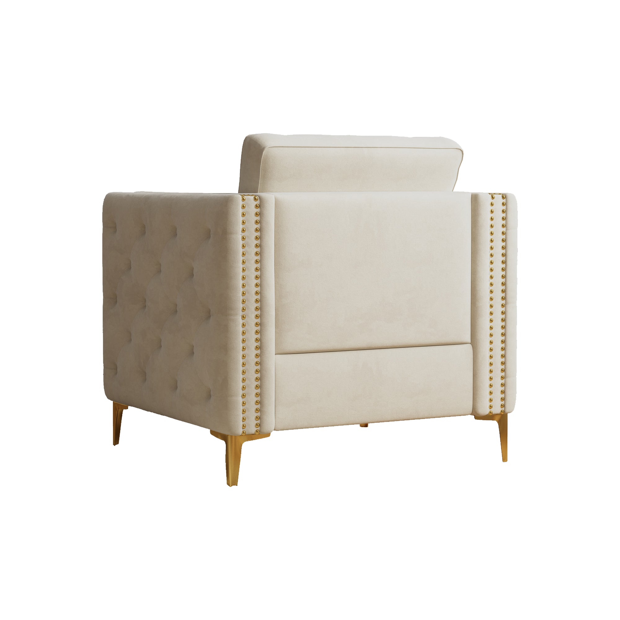 Beige Velvet Accent Chair with Gold Metal Legs