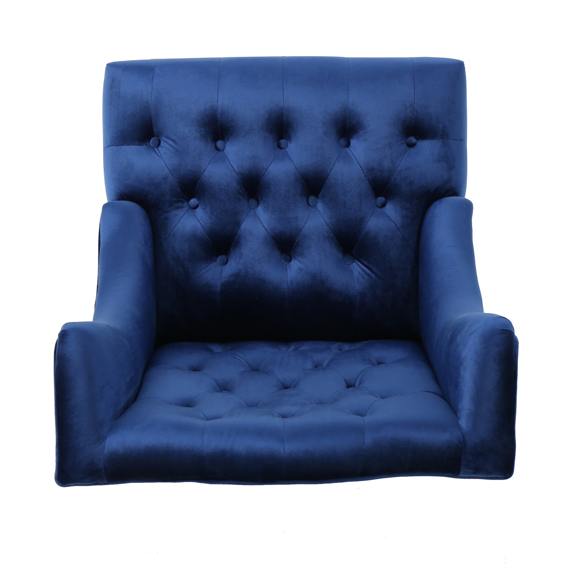 High-Backed Button-Tufted Diamond Stitch Accent Chair Upholstered In Navy Blue Velvet