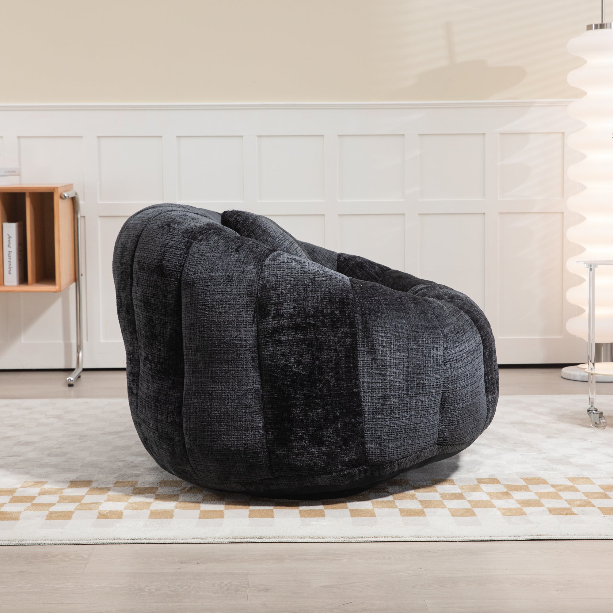 Comfortable High-Back Bean Bag Sofa in Black Chenille