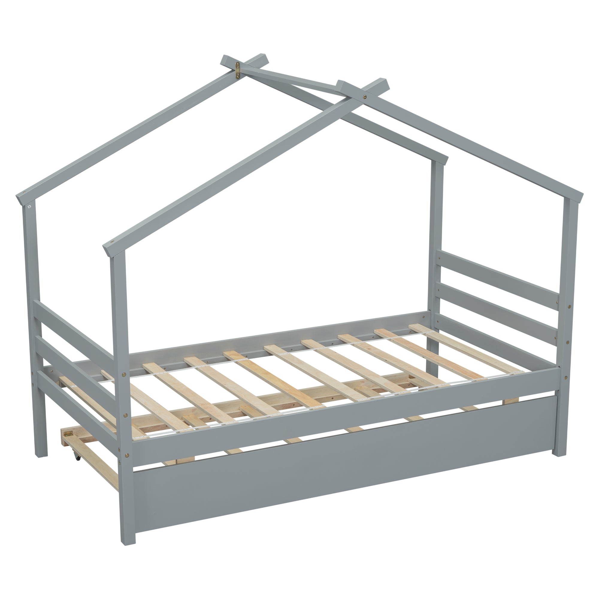 Gray Twin House-Shaped Bed with Pull-Out Trundle