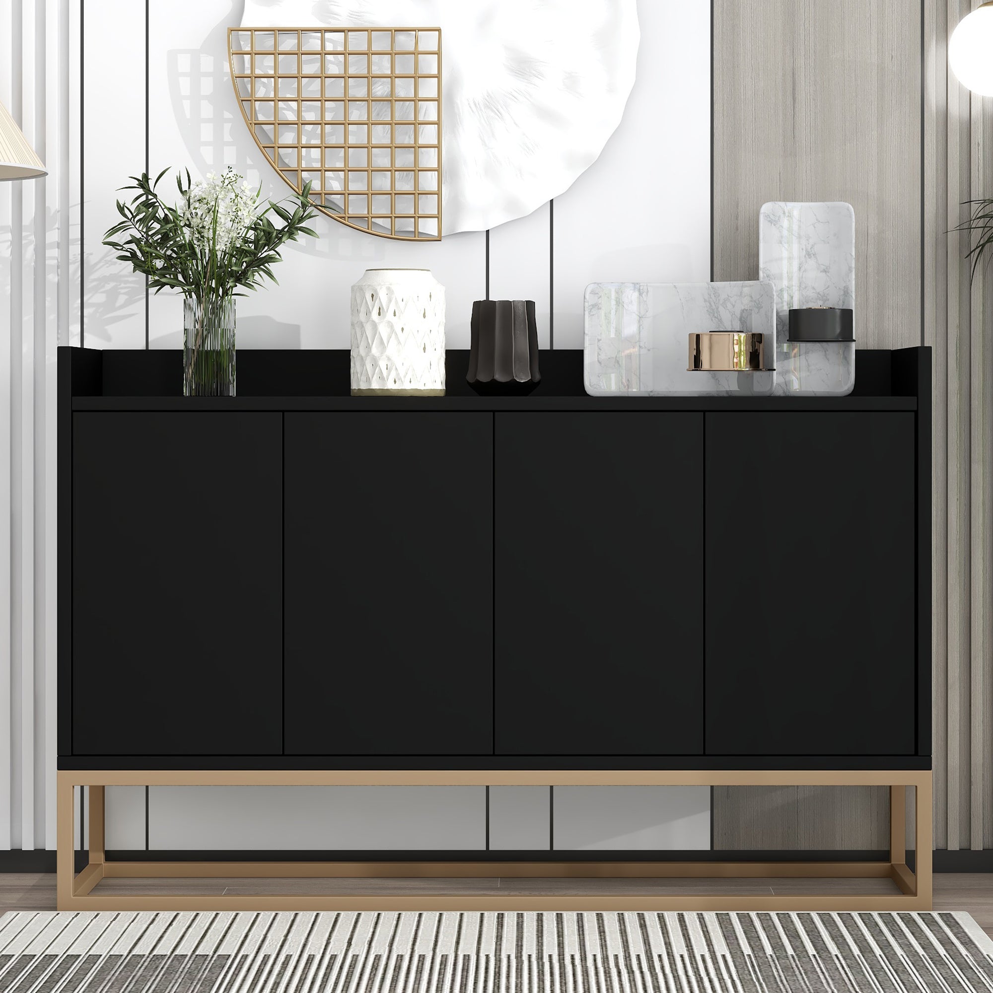 Modern Sideboard Elegant Buffet Cabinet with Large Storage Space for Dining Room Entryway In Black