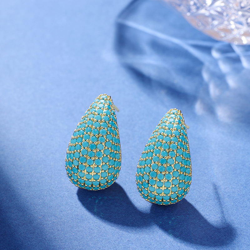 Drop Diamond Stud Earrings Inlay Diamond Earring