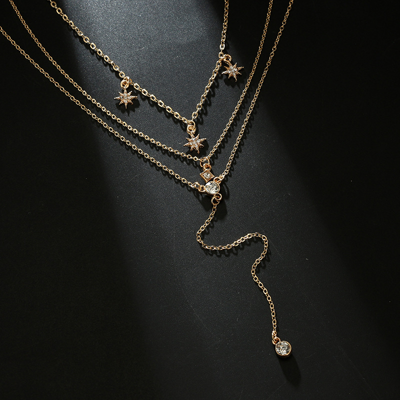 Boho Crystal Star Charms Layered Necklace