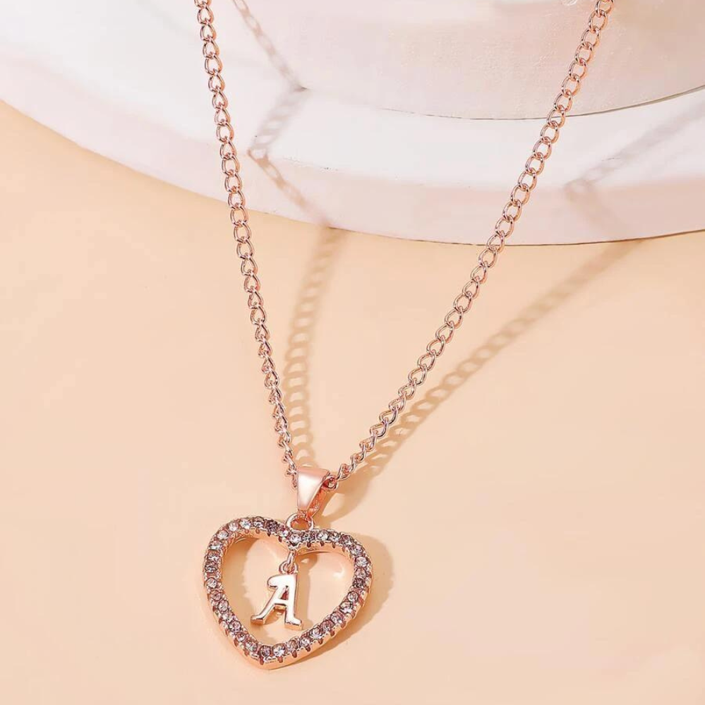Crystal Initial Heart Necklace Heart Initial Pendant Necklace