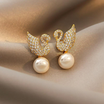 Load image into Gallery viewer, Swan Stud Earrings Pearl Swan Earrings

